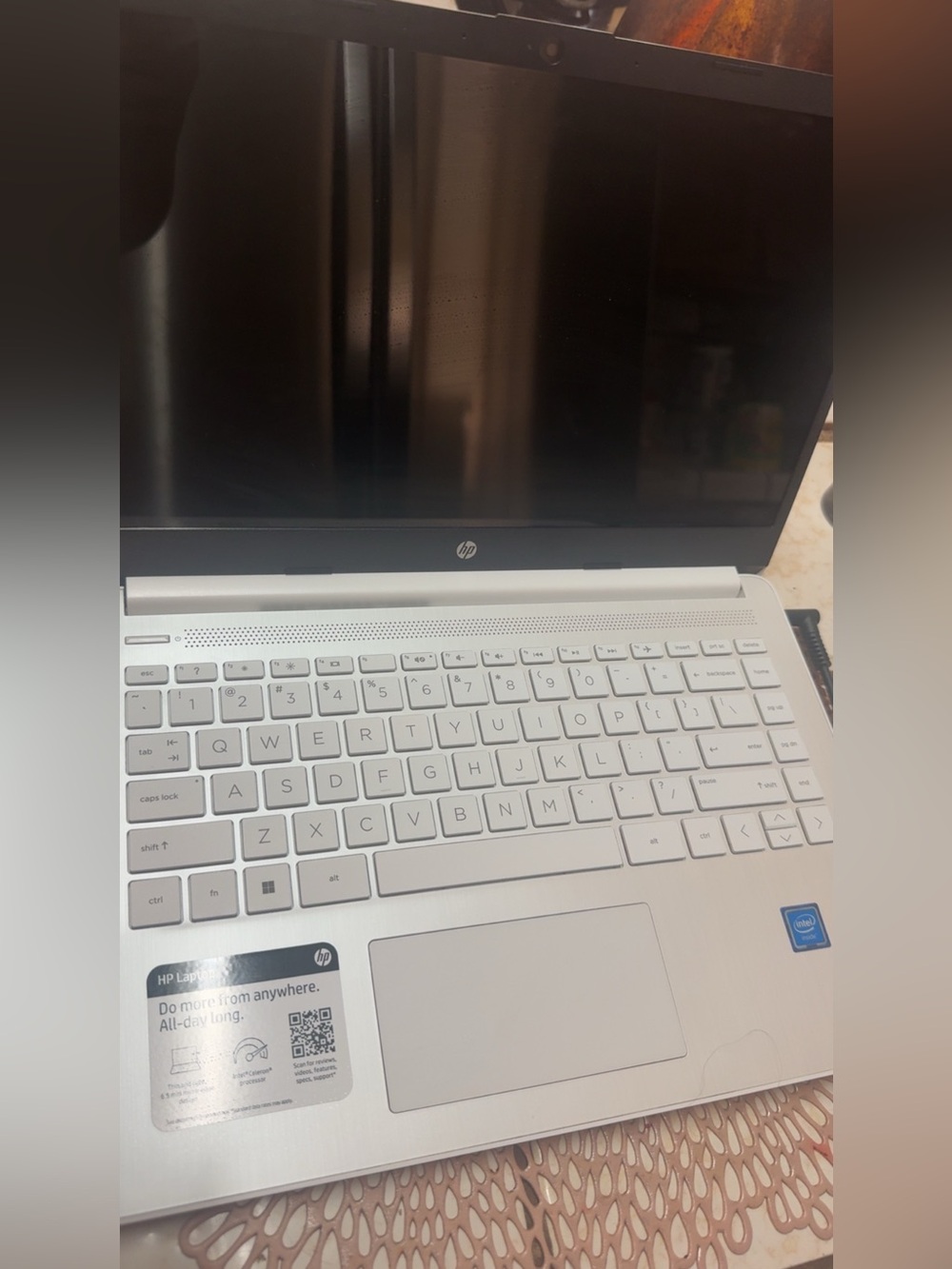 HP White-Silver Laptop with White Backlit Keyboard. New I never used it